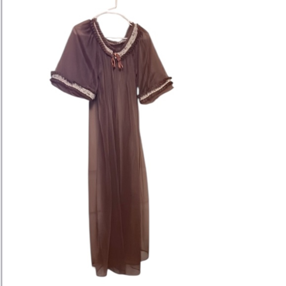 Vintage Woman’s Tosca Nylon Long Sheer Pleated Lace Ruffled Robe Kimono Duster M